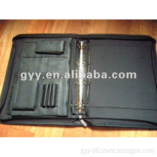 Zip closure black PU leather ring binder folders 2013